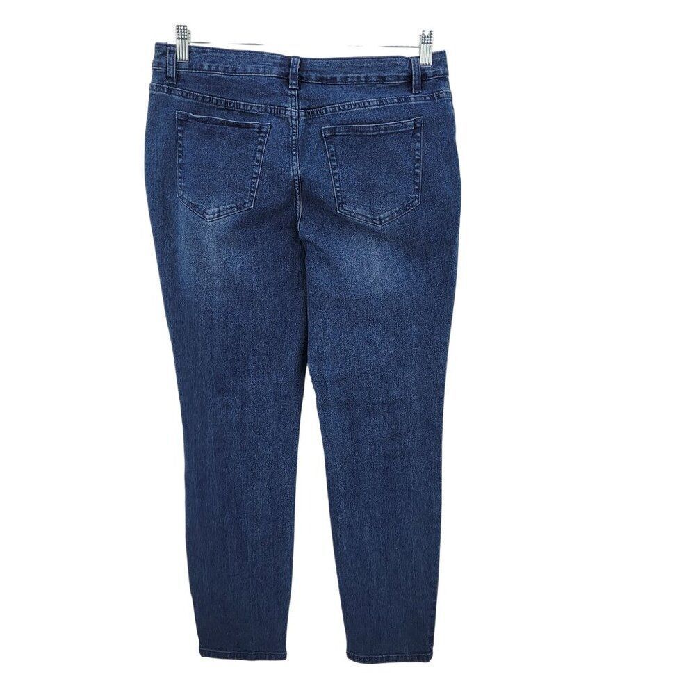 A.Z.I Womens Distressed Skinny Jeans Sz 10 Stretch Blue Denim Gold Patchwork - Picture 7 of 10